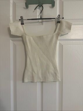 Reformation Off-Shoulder Ribbed Knit Top in Cream